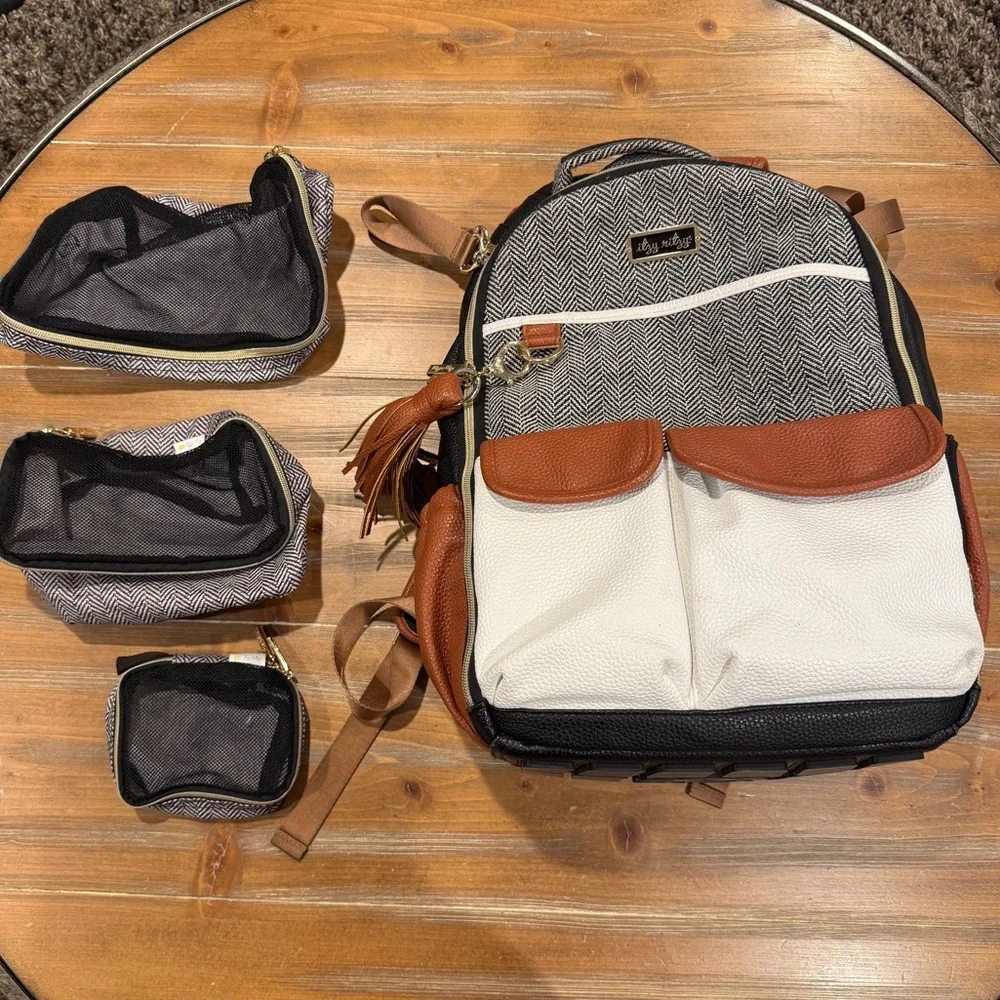 Itzy Ritzy Boss Diaper Bag & Accessories Black Leather Coffee & Cream Chevron